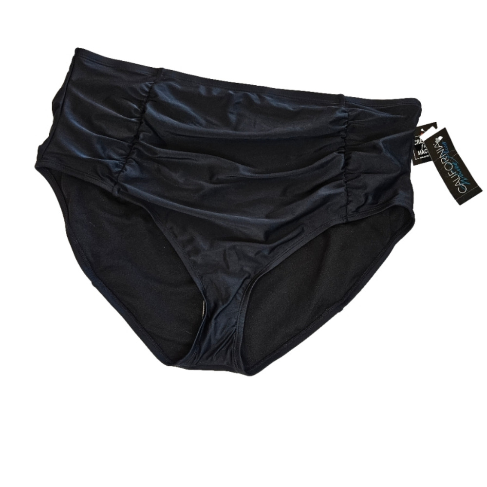 California Waves Black High Waisted Ruched Shirred Bottom Plus Size 3x Swim